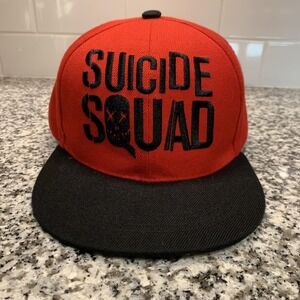 Suicide Squad Hat Cap Snap Back Red Black DC Comics Six Flags Mens Movie Acrylic